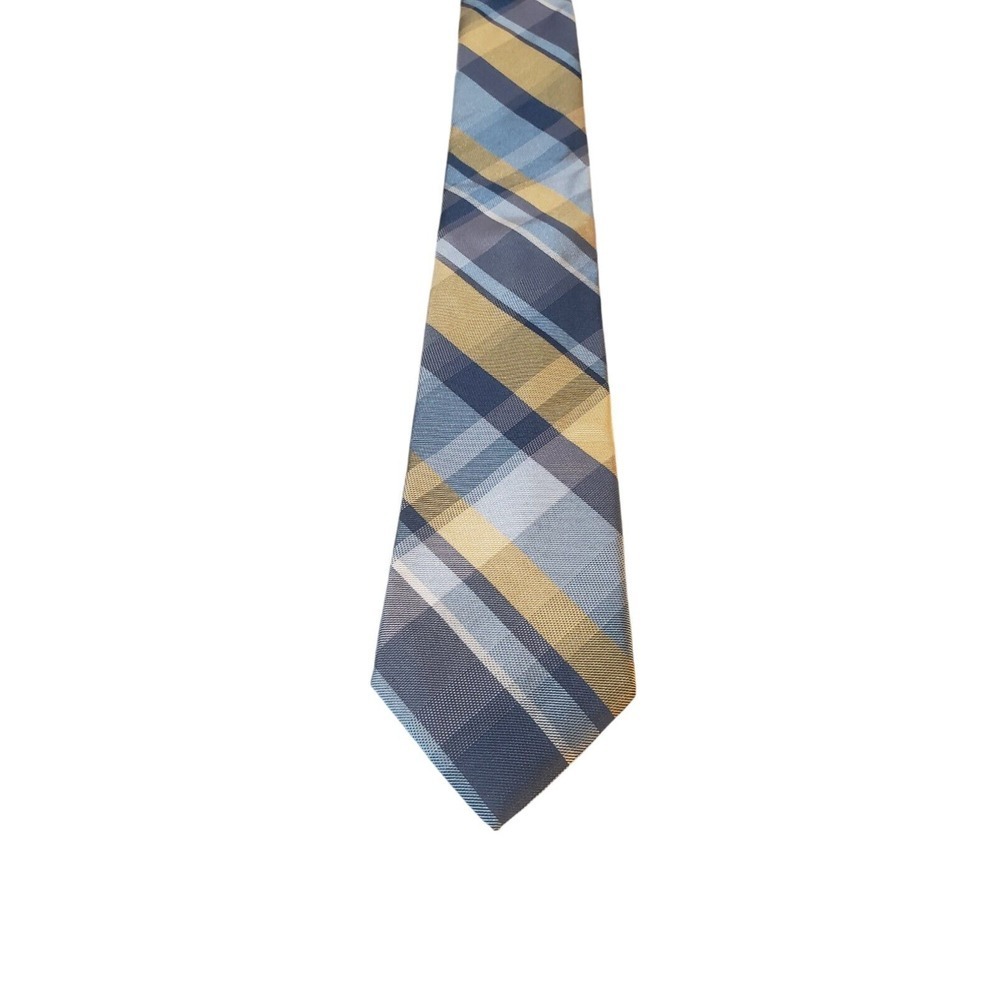 Chaps Tie Mens‎ Neckwear 100% Silk Blue Yellow Plaid Luxury Business Suit Church